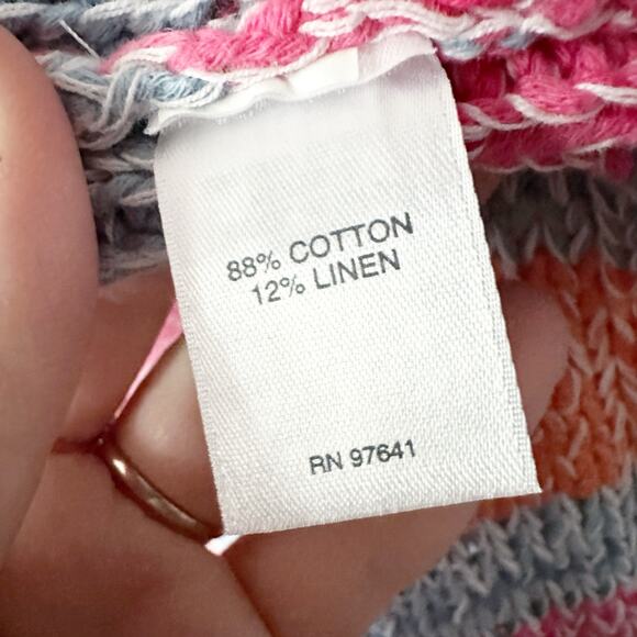 J. Jill Blue Blue/Pink Striped Pullover Cotton Linen Sweater women’s size medium - Picture 4 of 10
